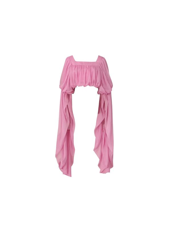 jorvik cape sleeve crop top in pink 13
