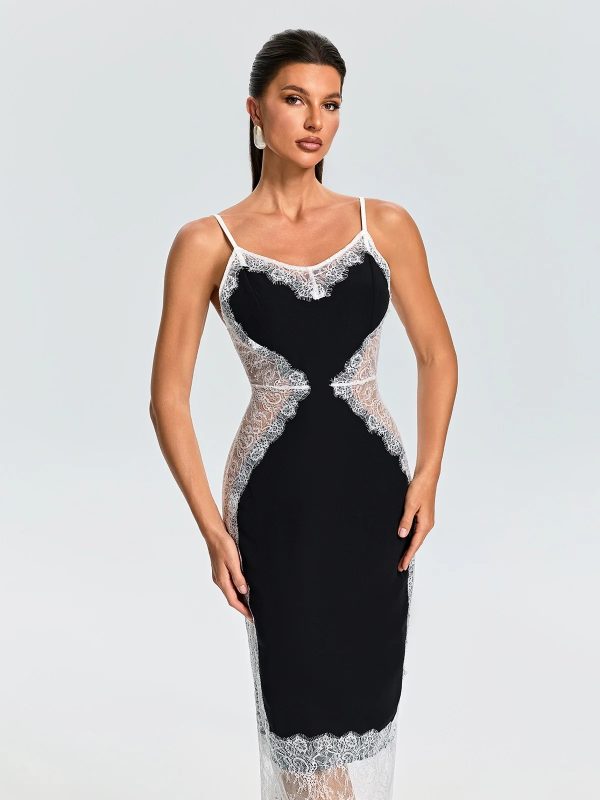 latham spaghetti lace midi dress in black 13
