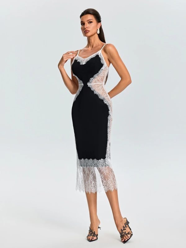 latham spaghetti lace midi dress in black 14