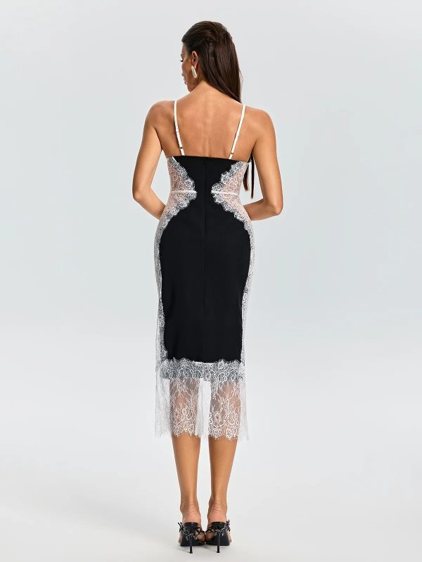 latham spaghetti lace midi dress in black 16