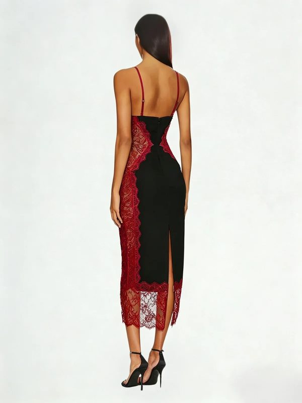latham spaghetti lace midi dress in black & wine 13