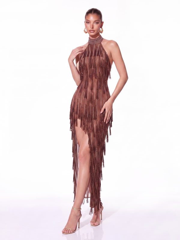 lavenix halterneck rhinestone fringe dress 12