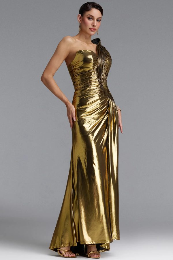 leha elegant metallic one shoulder maxi dress in gold 15