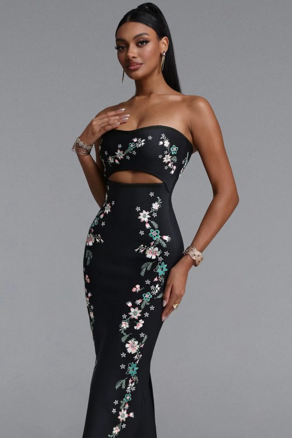 linka strapless floral embroidery cutout waist bandage midi dress 12