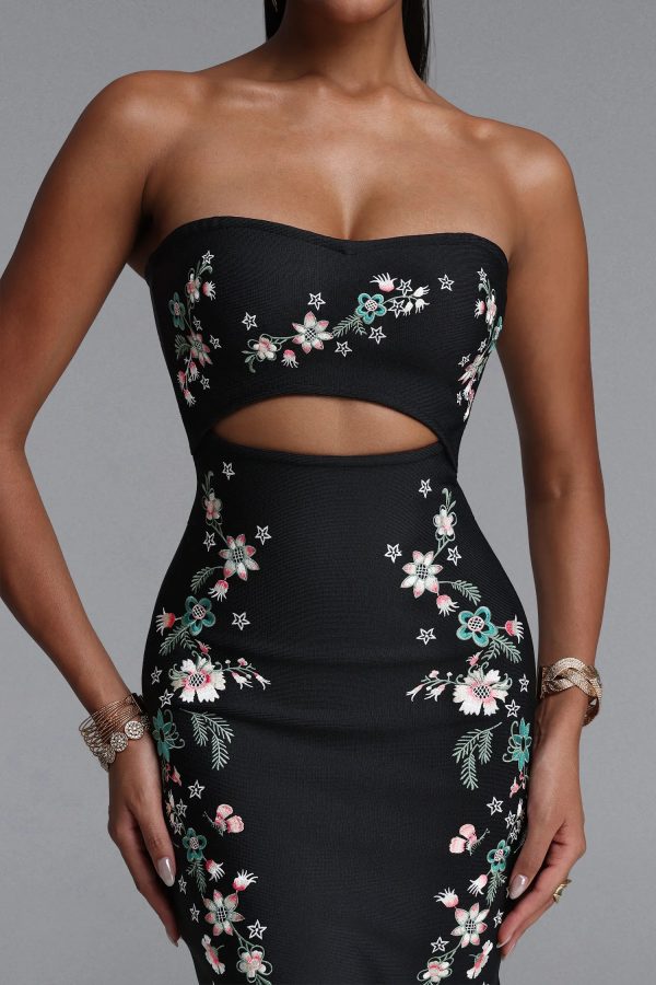 linka strapless floral embroidery cutout waist bandage midi dress 13