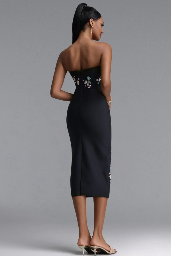 linka strapless floral embroidery cutout waist bandage midi dress 16