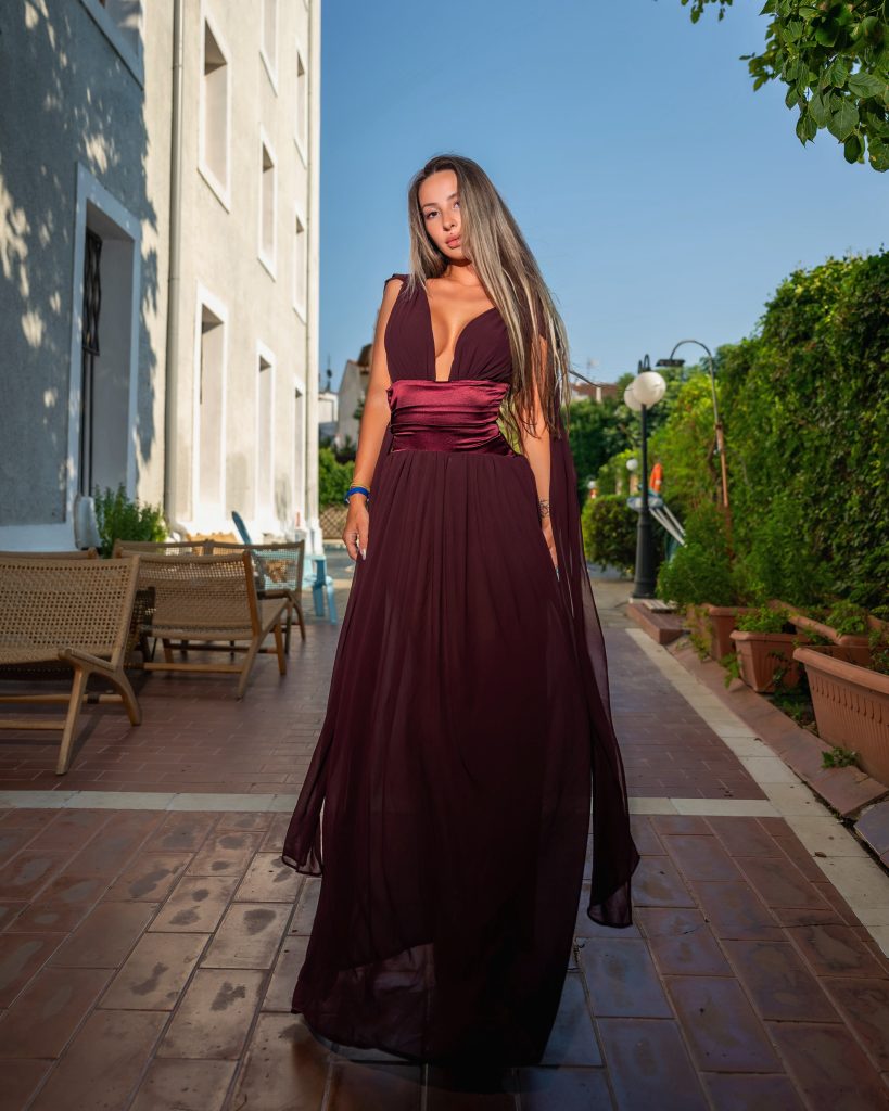 lomire plunge neck draped maxi dress 11