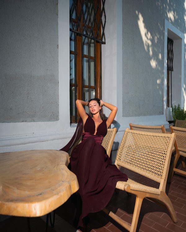 lomire plunge neck draped maxi dress 12