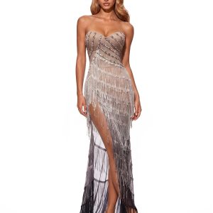 neskar strapless fringe split maxi dress 11