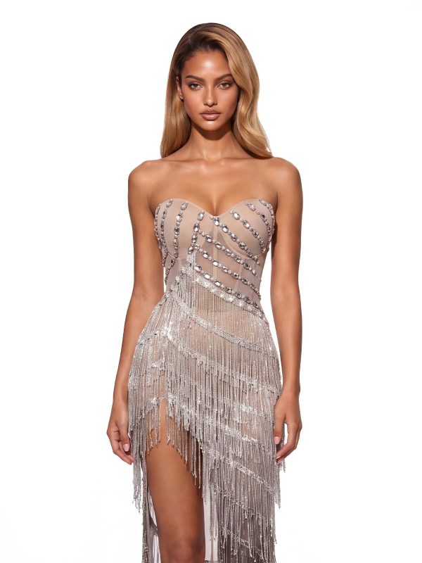 neskar strapless fringe split maxi dress 12