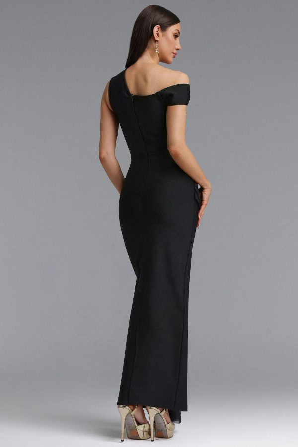 nevaeh rhinestone draped ruched bandage maxi dress in black 16