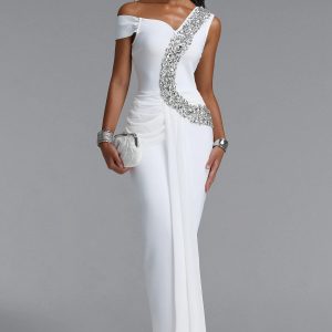 nevaeh rhinestone draped ruched bandage maxi dress in white 11