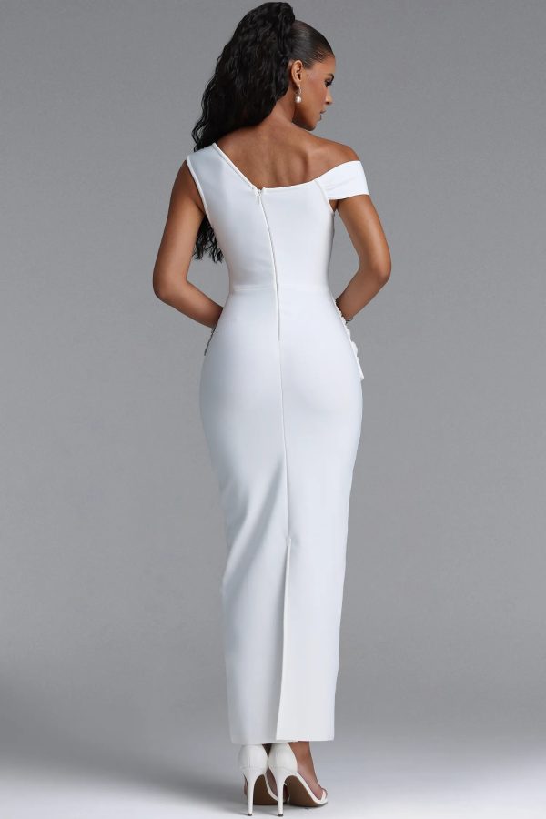 nevaeh rhinestone draped ruched bandage maxi dress in white 16