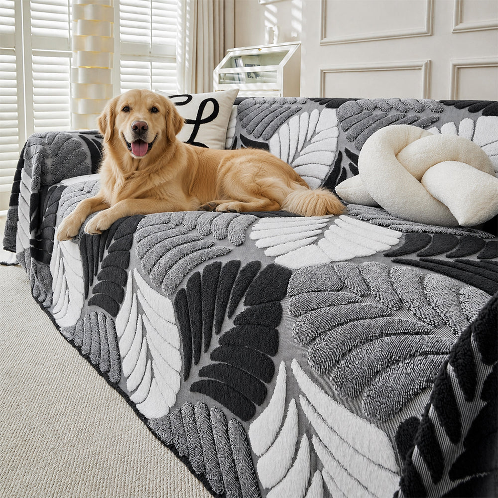 pet friendly thickened soft plush leaf patterned sofa throw couch cover 11