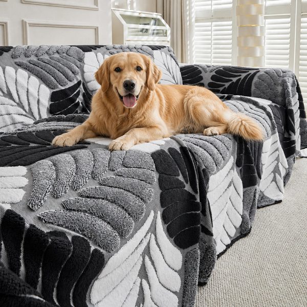 pet friendly thickened soft plush leaf patterned sofa throw couch cover 12