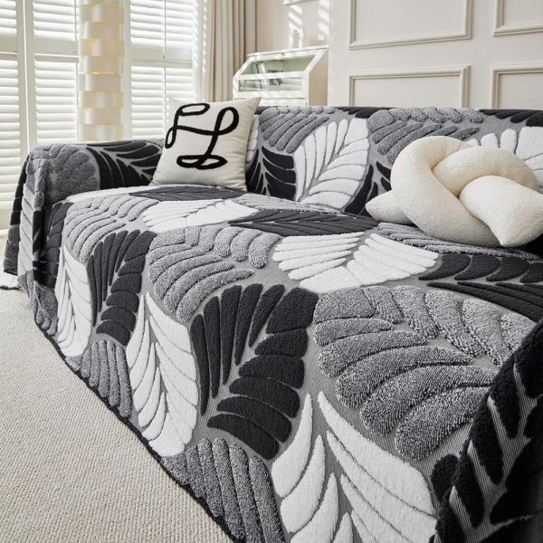 pet friendly thickened soft plush leaf patterned sofa throw couch cover 17