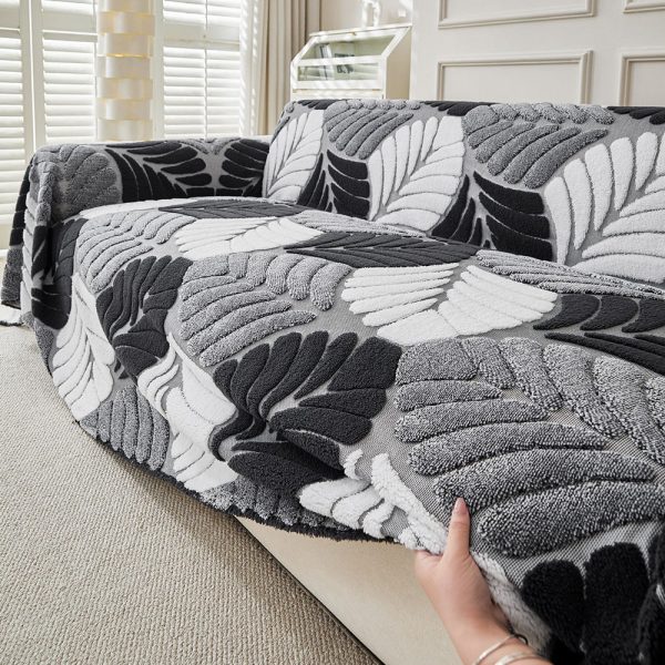 pet friendly thickened soft plush leaf patterned sofa throw couch cover 19