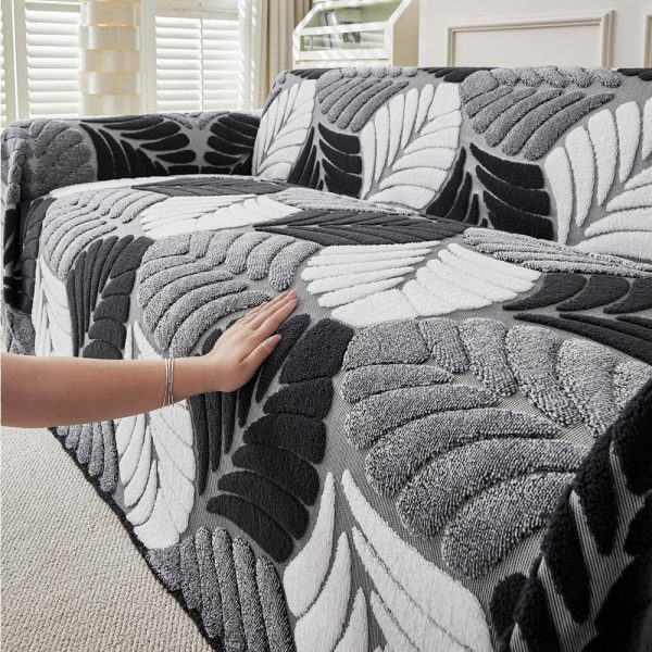 pet friendly thickened soft plush leaf patterned sofa throw couch cover 20