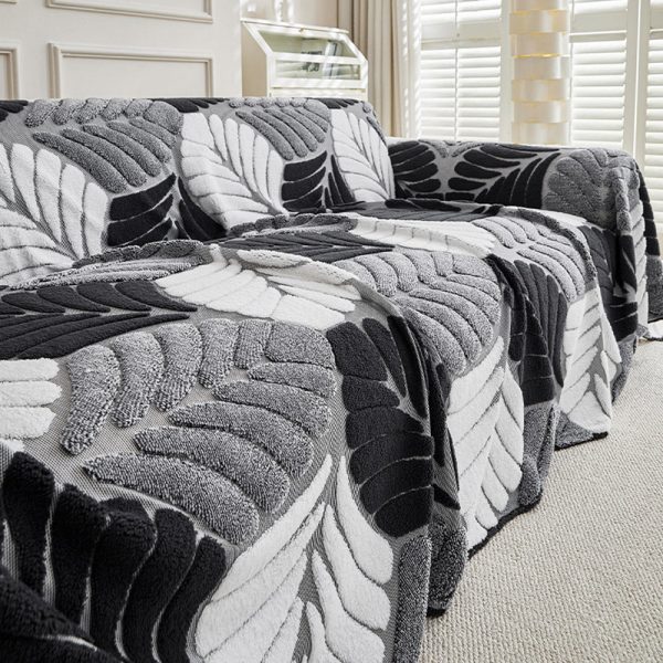 pet friendly thickened soft plush leaf patterned sofa throw couch cover 21