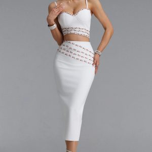 pora rhinestone bandage two piece set in white 11