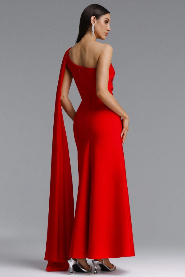 presley one shoulder rhinestone slit bandage maxi dress in red 16