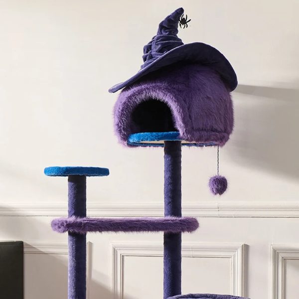 purple halloween cat tree with witch hat bed 20