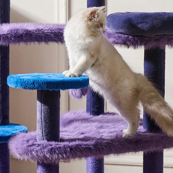purple halloween cat tree with witch hat bed 27
