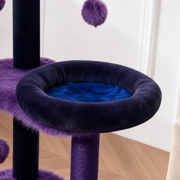 purple halloween cat tree with witch hat bed 30