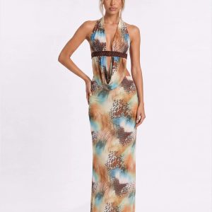 qyronel cowl neck leopard skirt set 11