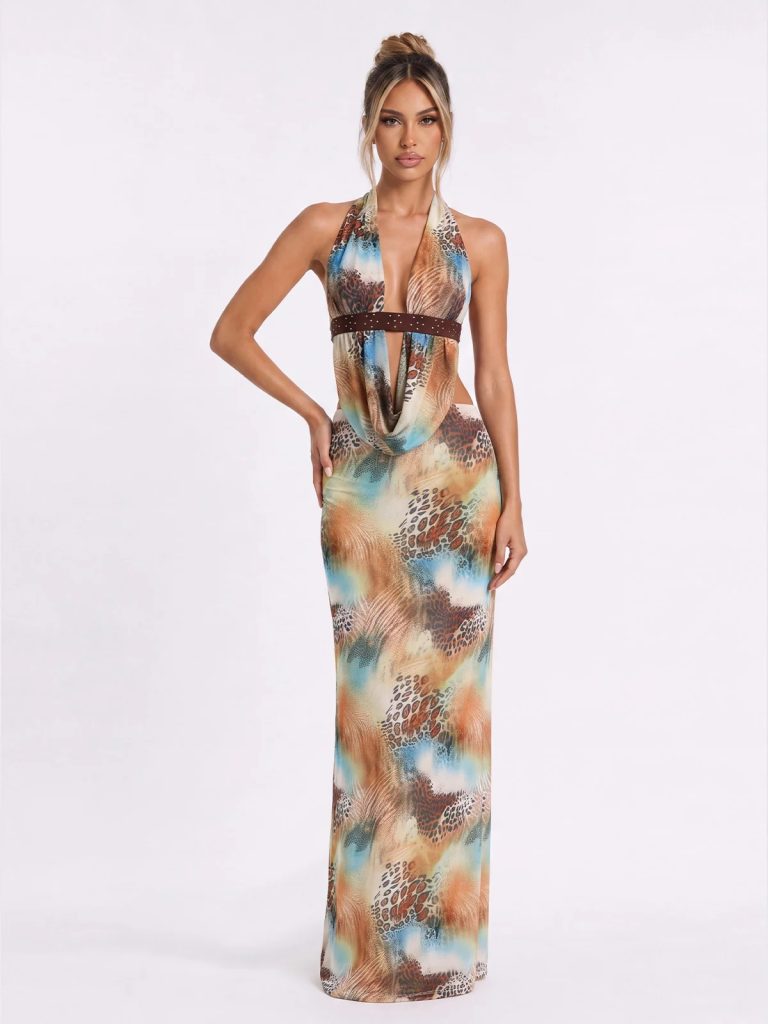 qyronel cowl neck leopard skirt set 11