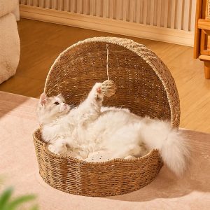 rattan shell semi enclosed cozy cat bed 11