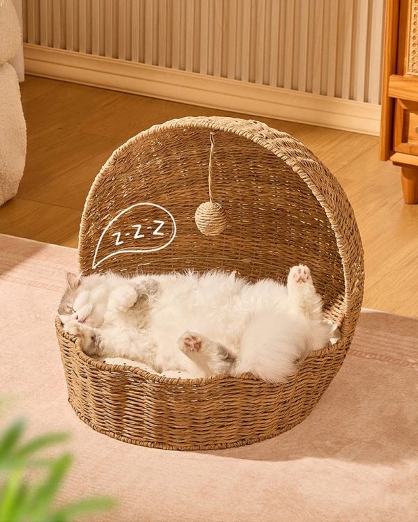 rattan shell semi enclosed cozy cat bed 12