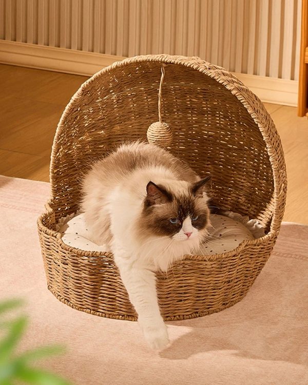 rattan shell semi enclosed cozy cat bed 13