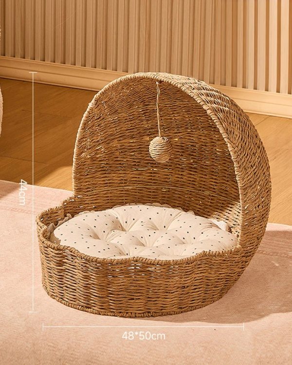 rattan shell semi enclosed cozy cat bed 14
