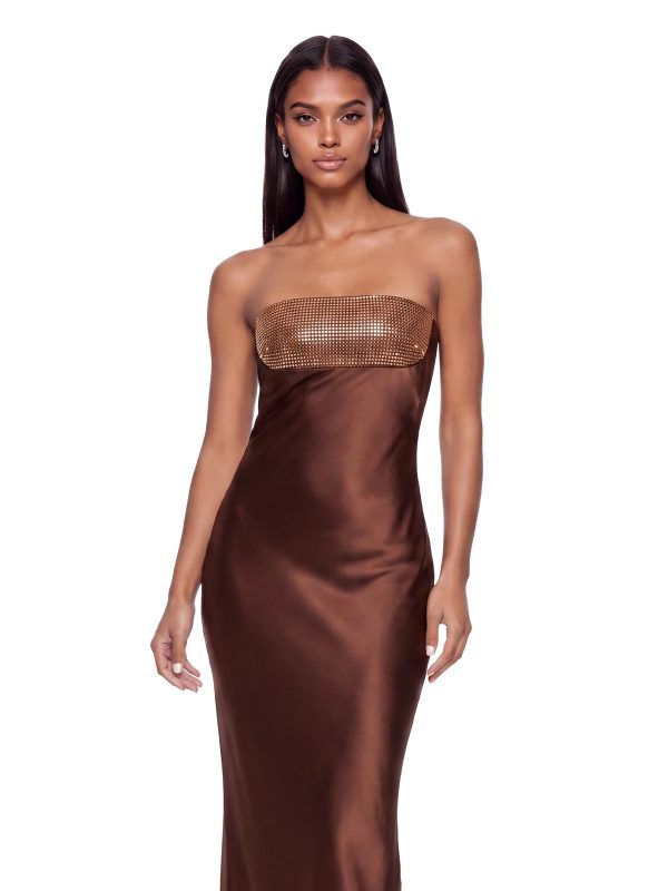 revionx strapless rhinestone satin maxi dress in coffee 12