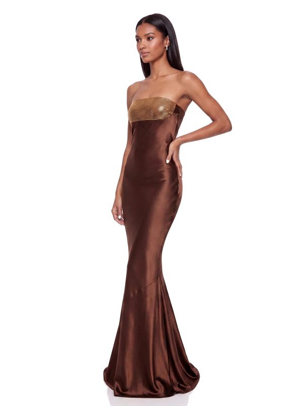 revionx strapless rhinestone satin maxi dress in coffee 13