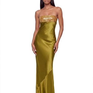 revionx strapless rhinestone satin maxi dress in olive green 11
