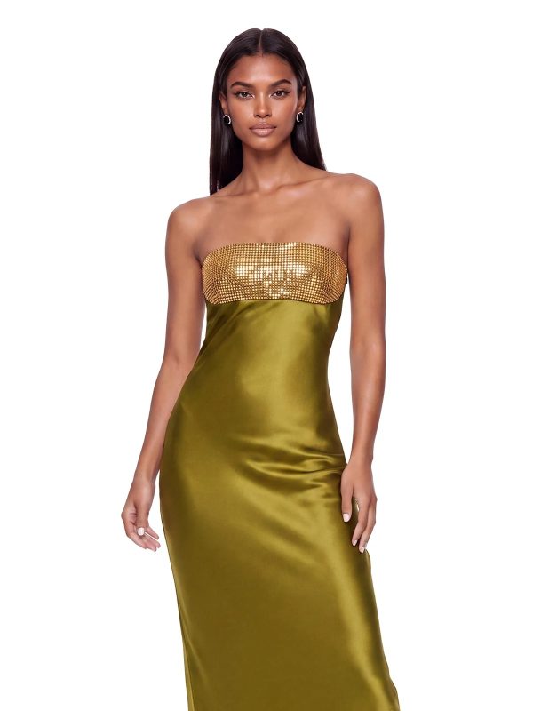 revionx strapless rhinestone satin maxi dress in olive green 12