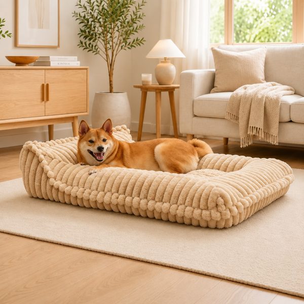 ribbed plush orthopedic bolster dog sofa bed 12