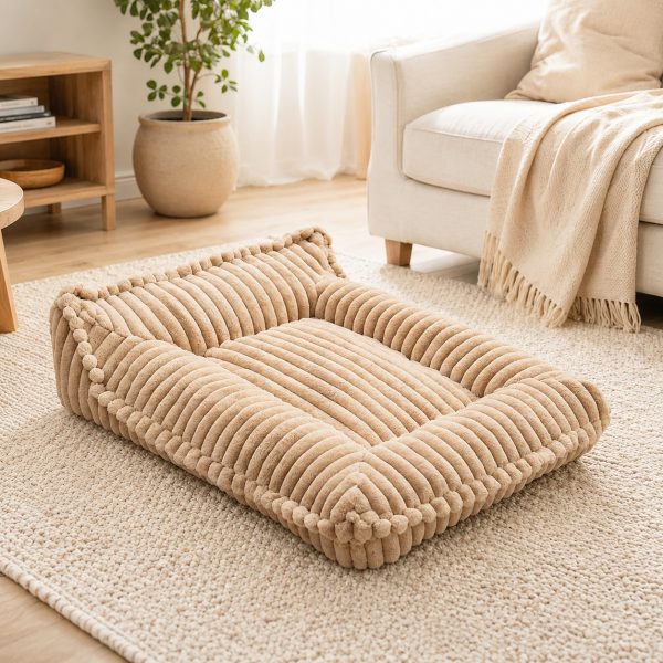 ribbed plush orthopedic bolster dog sofa bed 17