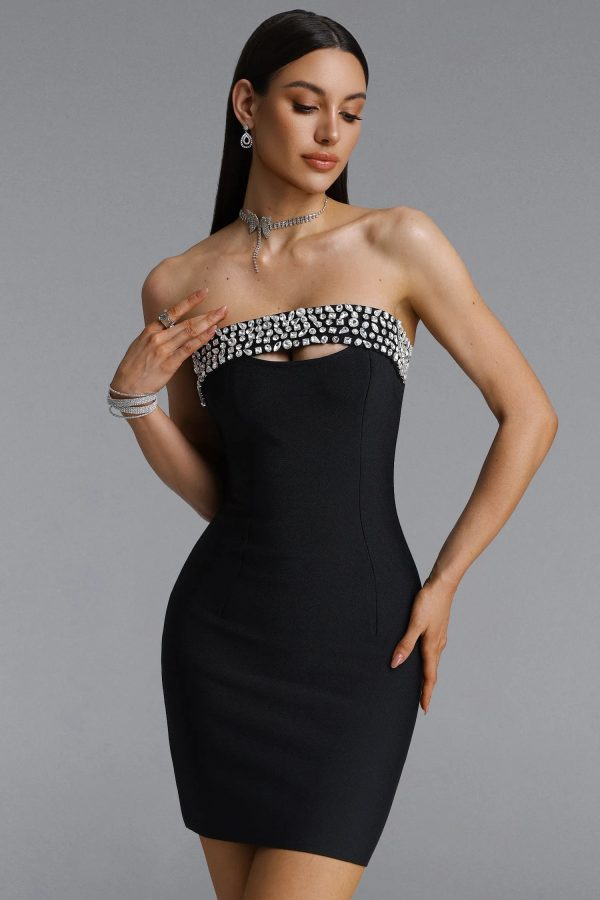 samantha strapless cut out rhinestone bandage mini dress 12