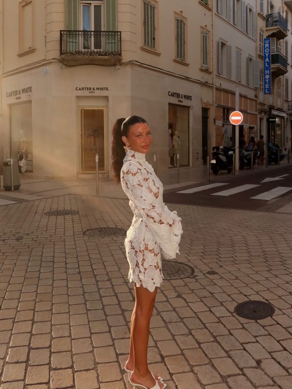 senvora high neck cutout mini dress in white 22