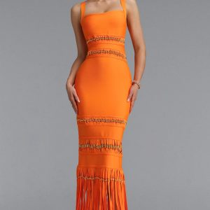 shanley sleeveless beaded fringe orange bandage maxi dress 11 shanley sleeveless beaded fringe orange bandage maxi dress 11