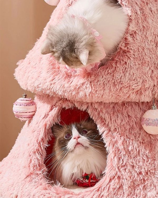 snowy holiday christmas pink cat tree 14