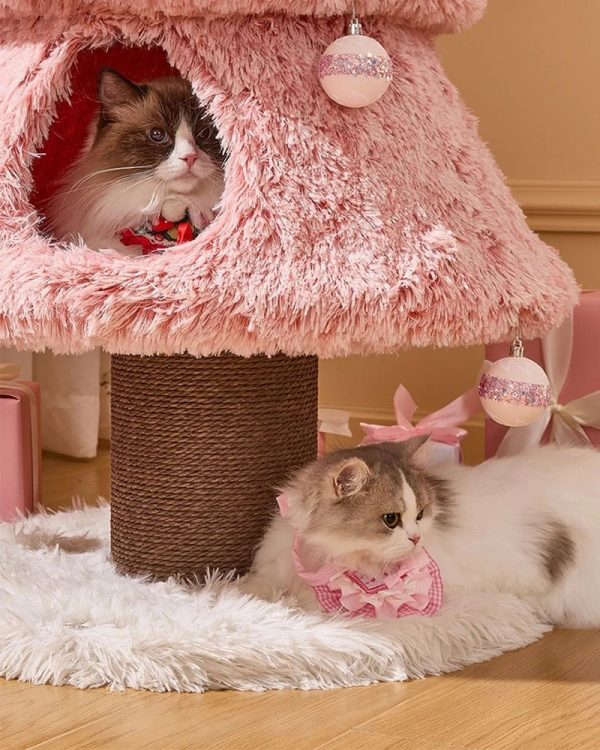 snowy holiday christmas pink cat tree 15