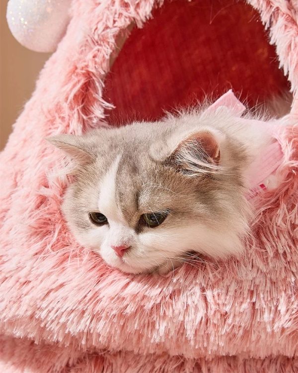 snowy holiday christmas pink cat tree 16