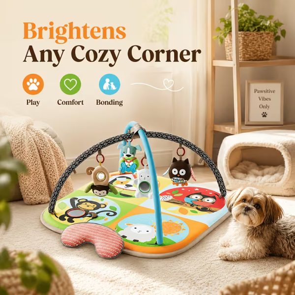 soft padded dog activity play gym mat with hanging toys 12