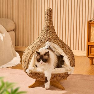 stylish teardrop woven elevated cat bed 11