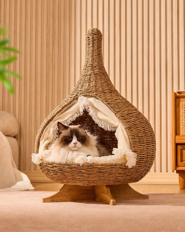 stylish teardrop woven elevated cat bed 12