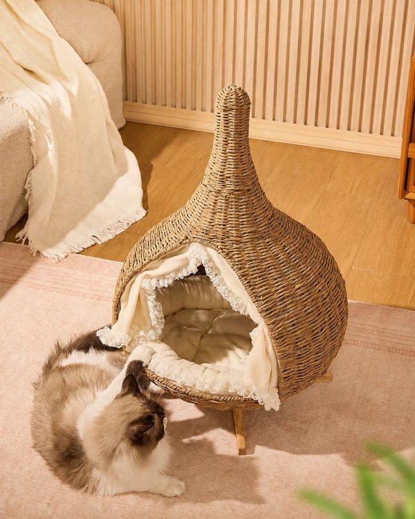 stylish teardrop woven elevated cat bed 13
